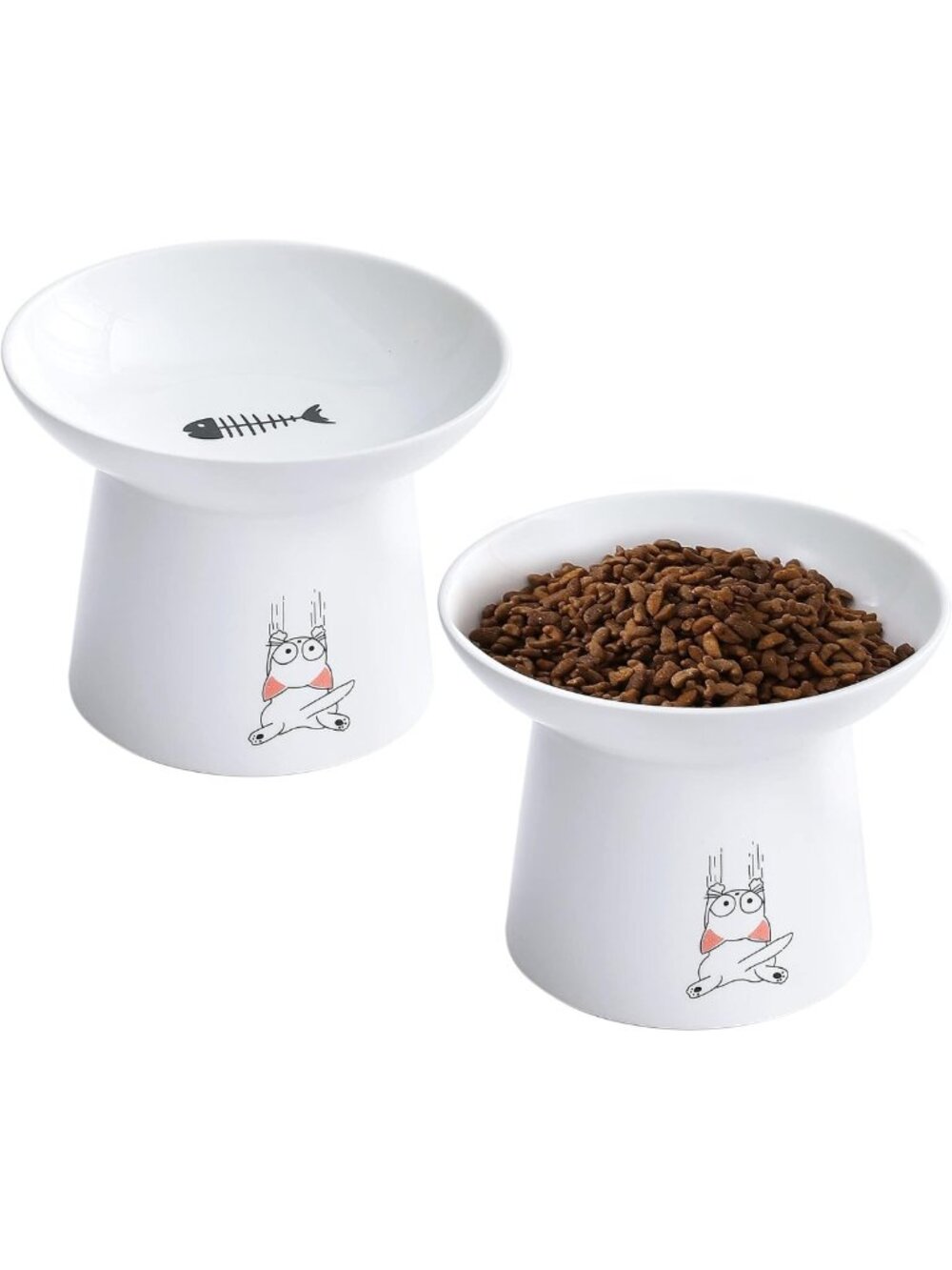 Elevated 6.5" Ceramic Cat Bowls - Extra Wide Raised Food & Water Dish Set